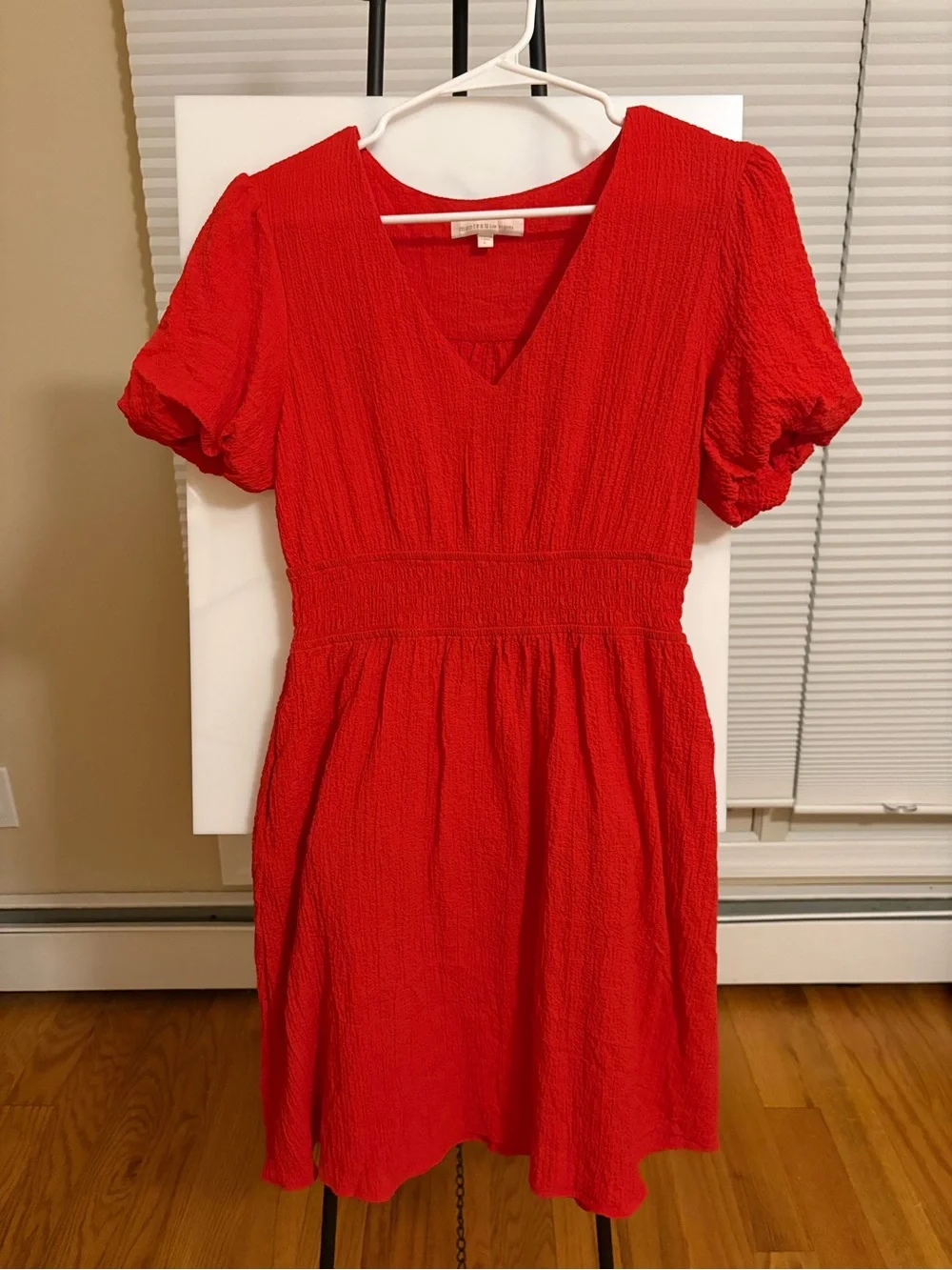 Monteau Red V-Neck Puff Sleeve Mini Dress - Picture 2 of 4